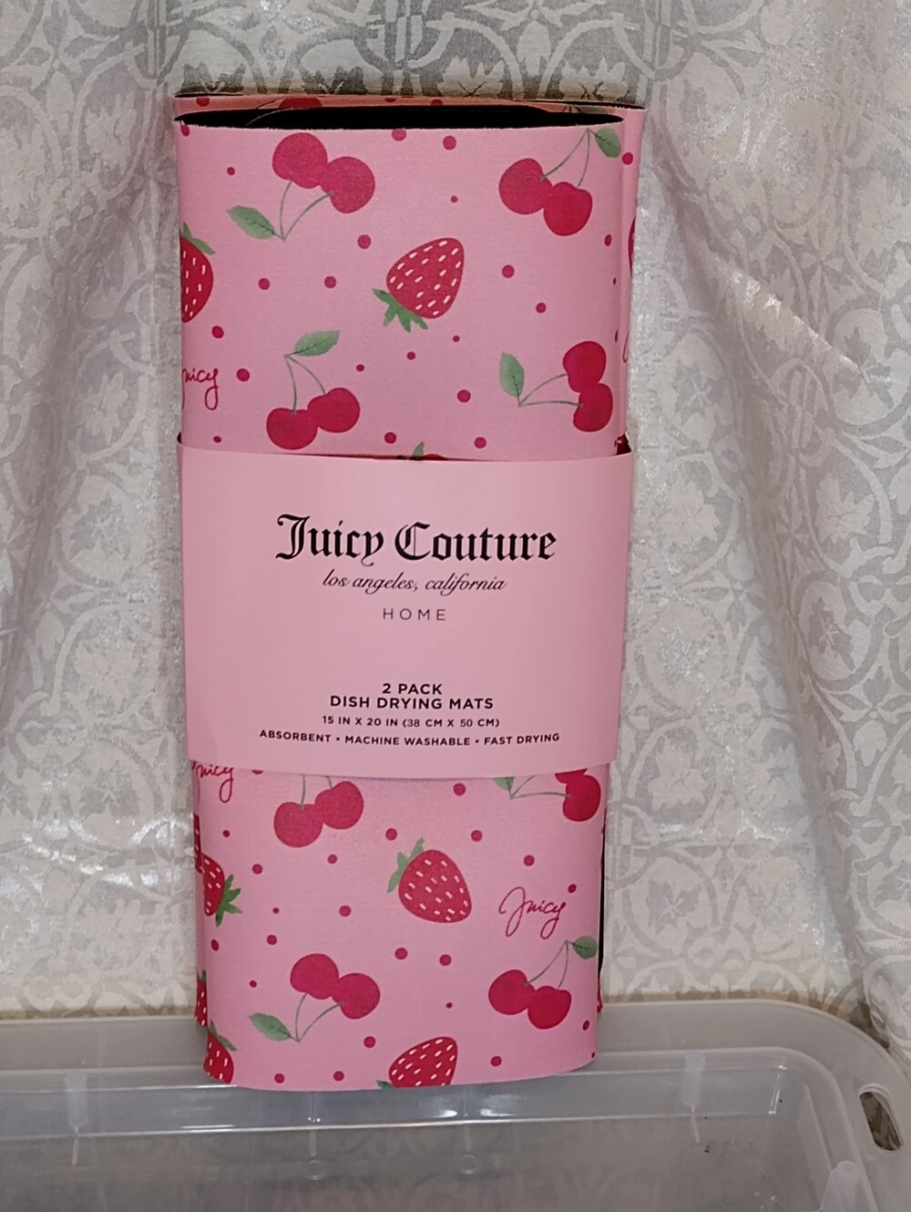 JUICY COUTURE  DISH DRYING MATS SET OF 2    15 X 20 STRAWBERRY CHERRY NEW